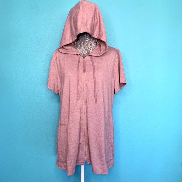 LOGO by Lori Goldstein Tops - LOGO Lounge by Lori Goldstein Mauve French Terry Zip Front Short Sleeve Hoodie